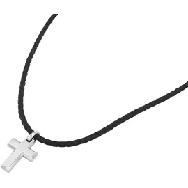 Tom Tailor Kette mit Anhänger Edelstahl Leder Kreuz schwarz