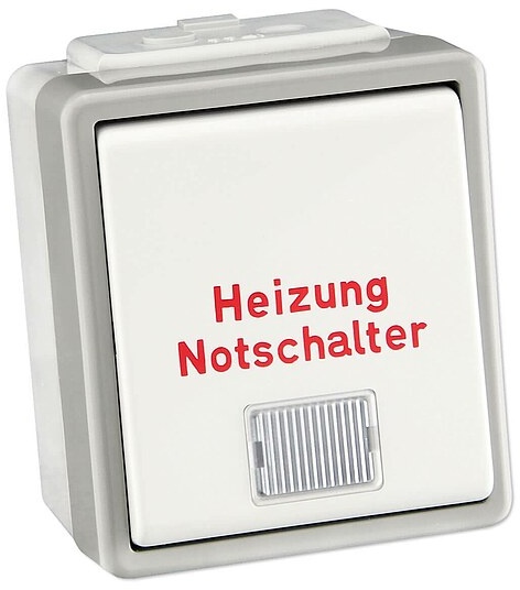 Siemens Heizung-Notschalter Aufputz - Serie Delta - 1-polig - mit Kontrolllampe - IP 44 - grau - 5TA4741