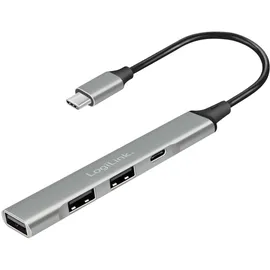 Logilink UA0416 - USB 3.2 Gen1) 4-Port Hub im Slim Design, mit Überstrom- Überspannung- Rückstromschutz, Aluminiumgehäuse