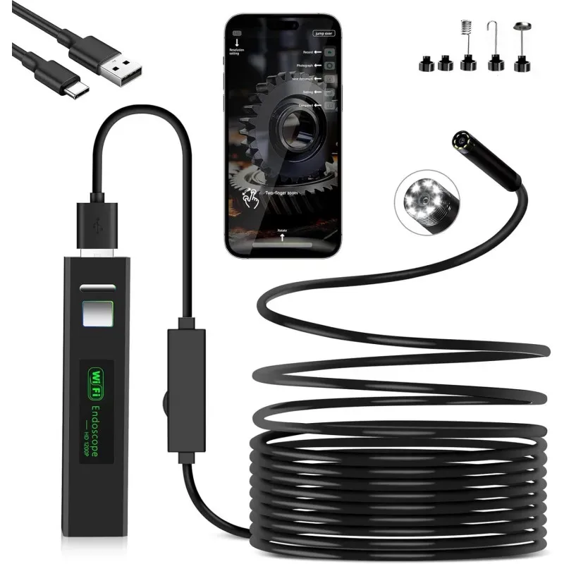 HD Wi‐Fi kabellose Endoskop-Kamera für Smartphones, kompatibel mit iOS und Android, 720p, 5 m Kabel