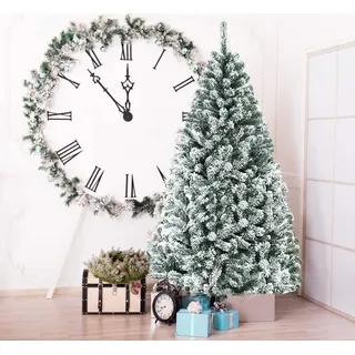 Costway 180cm Künstlicher Weihnachtsbaum mit Schnee, Tannenbaum Christbaum Schnellaufbau Klappsystem - Weiß/Grün