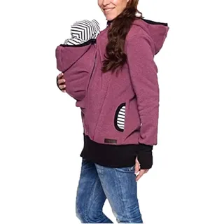 Zalock 3 in 1 Tragejacke Umstandsjacke für Mama und Baby Winter Freizeitjacke Babytrage Umstandsjacke Baumwolle K?nguru Softshell Umstandsmode Fleecejacke mit Kapuze - L