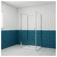 duschspa Komplettdusche 185cm ESG U-Duschkabine Drehtür Duschtür Pendeltür Glastür, BxT: 80x90 cm, Einscheibensicherheitsglas, Sicherheitsglas, Set, ebenerdiger Einbau möglich 80 cm x 90 cm