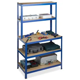 Relaxdays 2 x Schwerlastregal, mit Werkbank, blau