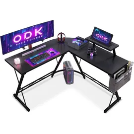 luxuskollektion Gaming Tisch L Form mit Monitorständer, Schwarz, 127 x 127 cm