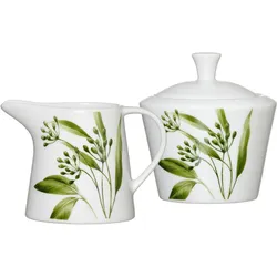Milch- und Zuckerset RITZENHOFF & BREKER "Evora", grün, 2 tlg., Porzellan, Geschirr-Sets, Geschirr-Set mit Botanik-Motiv