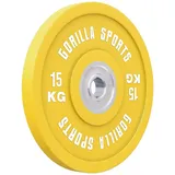 GORILLA SPORTS Hantelscheibe 50mm Bohrung, Olympia, 5/10/15/20/25 kg - Bumper Plates, Weight Plates, 15 kg, Gummierte, Gusseisen, Rutschfest