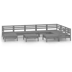 vidaXL 10-tlg. Garten-Lounge-Set Massivholz Kiefer Grau