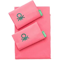 Benetton - 4-teiliges Doppelbett-Set: Bettlaken (240x240cm), Spannbettlaken (160x200cm), 2 Kissenbezüge (50x80cm), 100 % Baumwolle, Rosa
