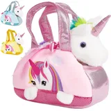 Brubaker Regenbogen Plüsch Einhorn in Handtasche - 20 cm - Plüschtier in Tasche - Stofftier Kuscheltier - Rosa
