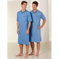 Nachthemd KINGS CLUB "Kurzarm-Nachthemden", Herren, Gr. 44/46, Kurzarm, blau, 100% Baumwolle, unifarben, Kurzarm, Kleider