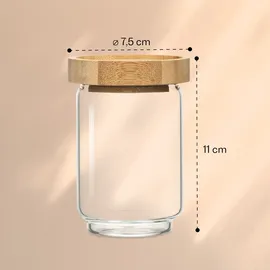 Klarstein Stapelglas mit Bambusdeckel 250 ml stapelbar luftdicht - Transparent