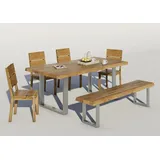 Esstisch Eiche Baumkante Lamelle 220x100cm  U-Gestell Chromfarben