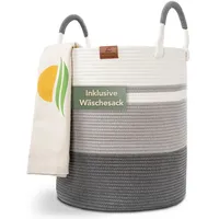 Wiesen.design Korb EMILIA Ø41xH46 cm Grau/Weiß/61L, Wäschekorb geflochten aus