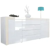 Vladon Sideboard, Weiß Hochglanz, 167x72x35 cm, Wohnzimmer, Kommoden &