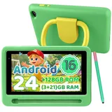 Happybe 7 Zoll, Android 16, 24(3+21)GB+128GB+1TB erweiterbar, WiFi 6, Kinder Tablet (7", 128 GB, Android) grün