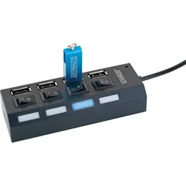 Schwaiger Schwaiger® USB 2.0 HUB 4 fach Schwarz mit Schalter und Status LED