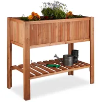 Relaxdays Hochbeet Holz mit Ablagefach 88 x 43,5 x 80 cm rotbraun