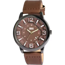 QBOS Herrenuhr mit Quarzwerk, analoger Anzeige und Datumsfunktion, Armband aus Kunstleder