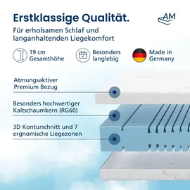 AM Qualitätsmatratzen Premium 7-Zonen Kaltschaummatratze 200 x 200 cm H2