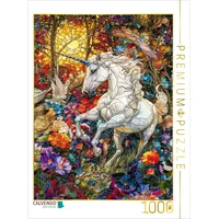 Calvendo Puzzle Einhorn rennt auf einer farbenfrohen Blumenwiese 1000