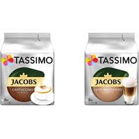 Tassimo Kapseln Jacobs Cappuccino Classico, 40 Kaffeekapseln, 5er Pack, 5 x 8 Getränke & Kapseln Jacobs Typ Latte Macchiato Classico, 40 Kaffeekapseln, 5er Pack, 5 x 8 Getränke