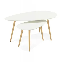 Wohnzimmertisch Satztisch Set aus Massiveichenholz | Skandinavischer Couchtisch mit Matten Platten | Modern Minimalistisches Design | Kadima Design