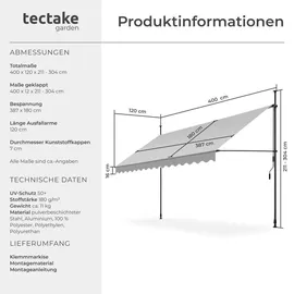 Tectake tectake® Klemmmarkise, mit Handkurbel, höhenverstellbar - 304 cm, einfache Montage