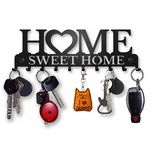 Schlüsselbrett Modern, Schlüsselhalter Wand, Schlüsselhaken Home Sweet Home, Schlüsselboard Schwarz mit 10 Haken, Schlüsselaufbewahrung, Key Holder Wall, Schlüsselleiste, Wanddeko Metall