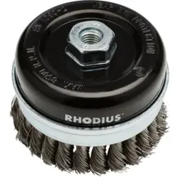 Rhodius Stahl-Topfbürste STBZ mit gezopftem Stahldraht für den Einsatz auf Winkelschleifern, 110 x 20 x M14 mm