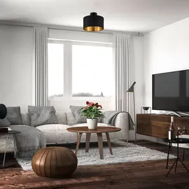B.K.Licht Deckenleuchte 1 E27 rund Schwarz-Gold
