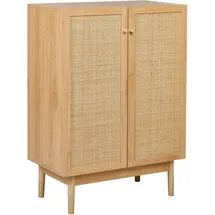 Beliani Sideboard 2 Türen Spanplatte Kiefer helle Rattanfront Boho Stil