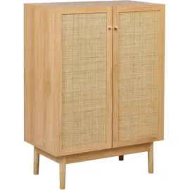 Beliani Sideboard 2 Türen Spanplatte Kiefer helle Rattanfront Boho Stil