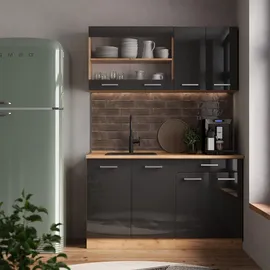 Vicco R-Line Küchenzeile 140 cm anthrazit hochglanz/goldkraft
