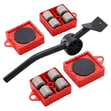 Feel2Home Möbelrolle Möbelheber 5 tlg. 300 KG Möbeltransport Set Umzughelfer Möbelrollen, 360° drehbarer Teller mit Gummi rot