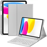 GKABXY Hülle mit Tastatur für iPad A16 11 Generation 2025 (11 Zoll), iPad 10 Generation 2022 (10.9 Zoll) mit Stifthalter, Kabellose Tastatur, Schlanke leichte Soft hülle, QWERTZ Layout, Grau