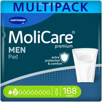 MoliCare MEN Pad 2 Tropfen Diskrete Inkontinenzeinlagen für Männer, Schutz bei leichter Blasenschwäche, Sofort-Trocken- Gefühl, fortschrittlicher Hautschutz, Taschenform, 168 Stück