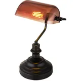 GLOBO Tischleuchte Tischlampe Leseleuchte Schlafzimmerlampe Wohnzimmerlampe Bankerleuchte, Metall Glas kupferfarben schwarz, E27, H 36 cm