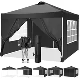 LUCKZON Pavillon 3x3m, mit Belüftung, wasserdicht, UV-Schutz 50+, Höhenverstellbar, mit 4 Seitenteilen, Mesh-Fenster gegen Insekten wasserdicht und UV 50+ schwarz