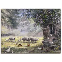 Artland Leinwandbild »Hühner und Schafe«, Haustiere, (1 St.), auf Keilrahmen gespannt Artland Farbe Bild(er): grün