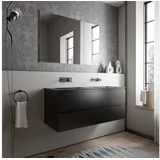 Bernstein Waschbeckenunterschrank AVA Schwarz matt 120cm Waschbecken Schwarz matt ohne Hahnloch Waschtischunterschrank mit Mineralguss-Doppelwaschbecken 2 Schubladen schwarz