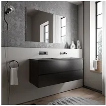 Bernstein Waschbeckenunterschrank AVA Schwarz matt 120cm Waschbecken Schwarz matt ohne Hahnloch Waschtischunterschrank mit Mineralguss-Doppelwaschbecken 2 Schubladen schwarz