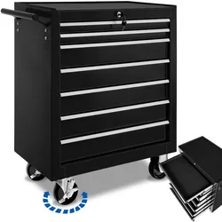 tectake® Werkzeugwagen, 7 kugelgelagerte Schubladen mit Antirutschmatten, zentrale Sicherheitsverriegelung, Rollen Ø 100 mm