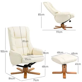 Homcom Relaxsessel Kunstleder 84 x 102 x 71 cm Cremeweiß mit Hocker