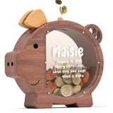 Summidate Personalisiertes Sparschwein aus Holz für Kinder, große unzerbrechliche Rechnungen, Münzwechsel, Geldspardose, Kindergeburtstagsgeschenk, Kinderzimmer-Dekor (Walnut, Custom)