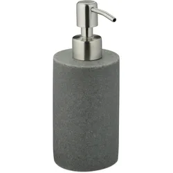 Relaxdays Seifenspender, 180 ml, nachfüllbar, Bad, WC, Küche, Flüssigseifenspender, Polyresin, Edelstahlpumpe, grau