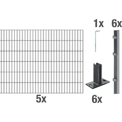 Alberts Komplettset Doppelstabmattenzaun in Anthrazit mit Pfostenträger, 2 m Matten, Höhe 80-120 cm