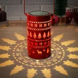 Laterne Weihnachten, Windlicht Tischdeko Weihnachten, Solarlaterne für Außen, LED Weihnachtsdeko Laterne, Weihnachtslaterne, Wasserdicht Solar Laternen Deko für Innen Outdoor Gartendeko Balkon Deko(B)