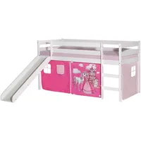 Hochbett mit Rutsche weiß mit Vorhang PRINZESSIN in rosa/pink