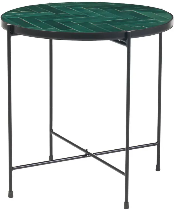 Table basse ronde en céramique vert foncé et métal noir D50 cm KOTTA